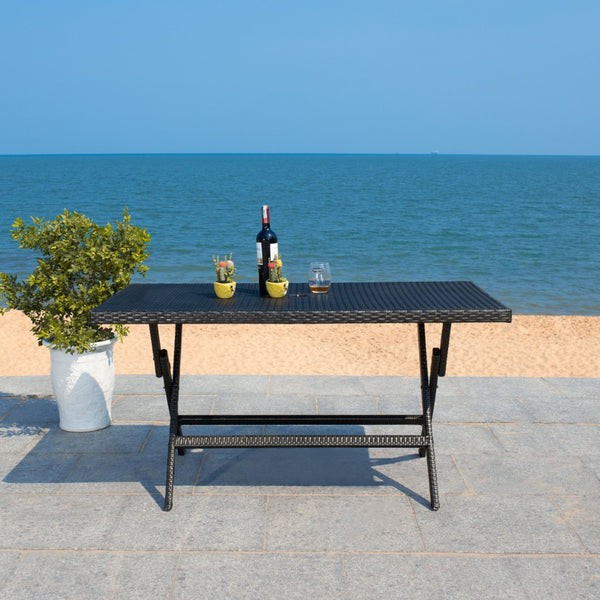 Safavieh AKITA Folding Table – Stylish Outdoor Dining with Umbrella Cutout, Durable Design & Easy Storage Black PAT7503A