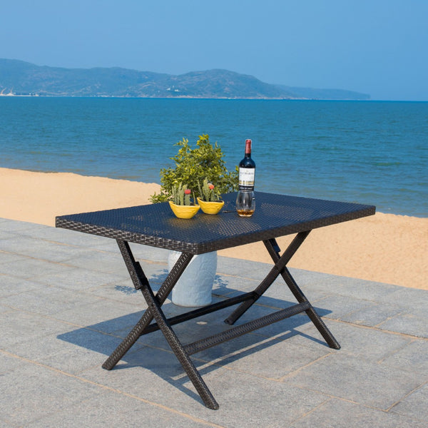 Safavieh AKITA Folding Table – Stylish Outdoor Dining with Umbrella Cutout, Durable Design & Easy Storage Black PAT7503A