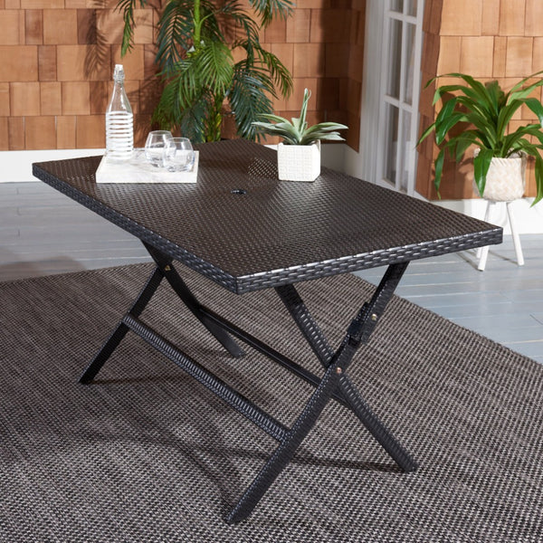 Safavieh AKITA Folding Table – Stylish Outdoor Dining with Umbrella Cutout, Durable Design & Easy Storage Black PAT7503A