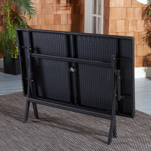 Safavieh AKITA Folding Table – Stylish Outdoor Dining with Umbrella Cutout, Durable Design & Easy Storage Black PAT7503A