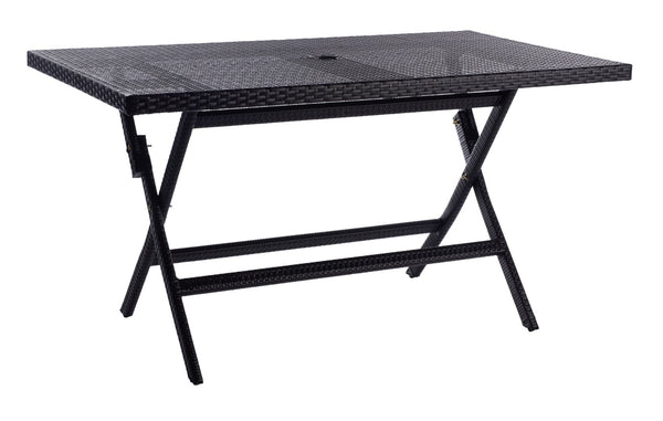 Safavieh AKITA Folding Table – Stylish Outdoor Dining with Umbrella Cutout, Durable Design & Easy Storage Black PAT7503A