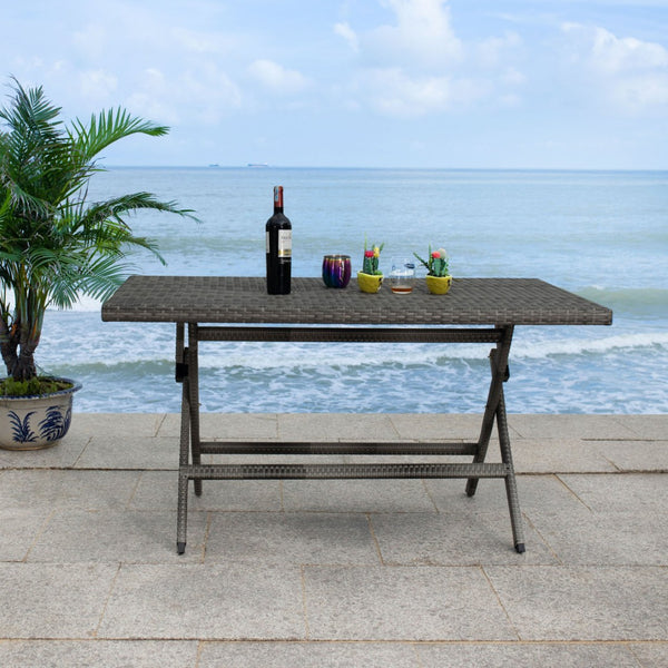 Safavieh AKITA Folding Table – Stylish Outdoor Dining with Umbrella Cutout, Durable Design & Easy Storage Grey PAT7503B