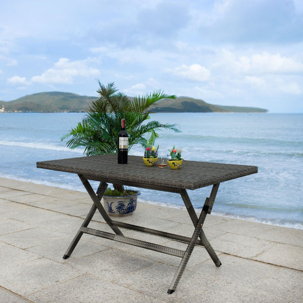 Safavieh AKITA Folding Table – Stylish Outdoor Dining with Umbrella Cutout, Durable Design & Easy Storage Grey PAT7503B