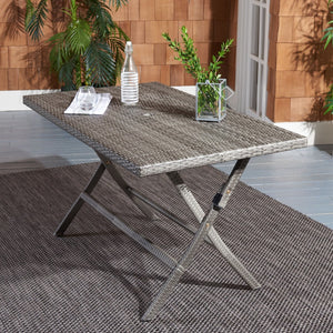 Safavieh AKITA Folding Table – Stylish Outdoor Dining with Umbrella Cutout, Durable Design & Easy Storage Grey PAT7503B