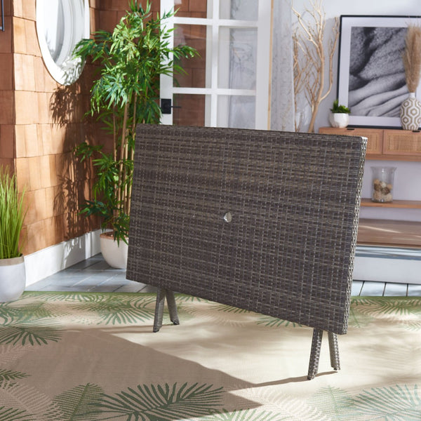Safavieh AKITA Folding Table – Stylish Outdoor Dining with Umbrella Cutout, Durable Design & Easy Storage Grey Brown / White PAT7503C