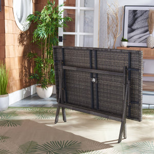 Safavieh AKITA Folding Table – Stylish Outdoor Dining with Umbrella Cutout, Durable Design & Easy Storage Grey Brown / White PAT7503C