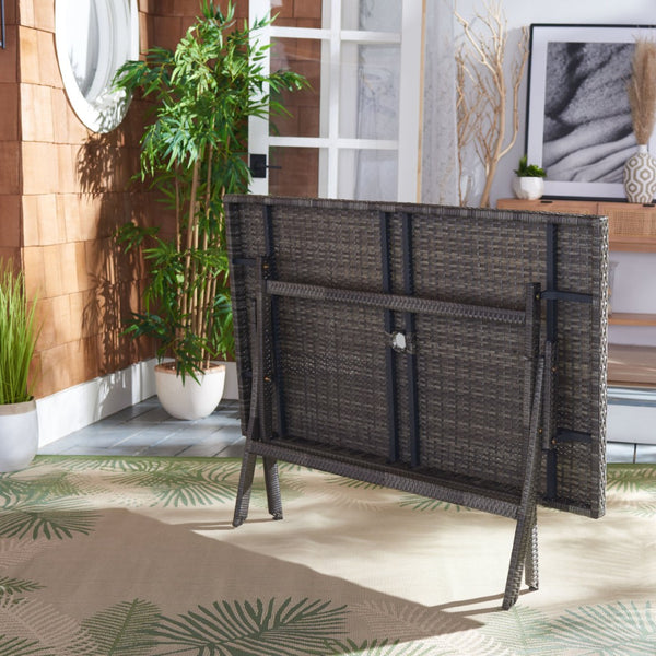 Safavieh AKITA Folding Table – Stylish Outdoor Dining with Umbrella Cutout, Durable Design & Easy Storage Grey Brown / White PAT7503C