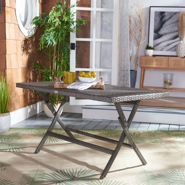 Safavieh AKITA Folding Table – Stylish Outdoor Dining with Umbrella Cutout, Durable Design & Easy Storage Grey Brown / White PAT7503C