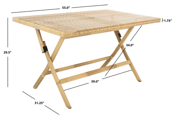 Safavieh AKITA Folding Table – Stylish Outdoor Dining with Umbrella Cutout, Durable Design & Easy Storage Natural / White PAT7503D