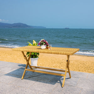 Safavieh AKITA Folding Table – Stylish Outdoor Dining with Umbrella Cutout, Durable Design & Easy Storage Natural / White PAT7503D