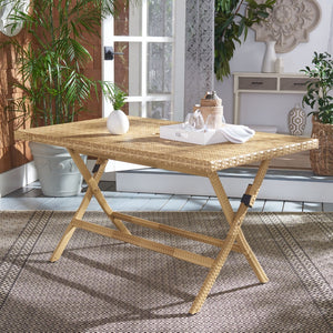 Safavieh AKITA Folding Table – Stylish Outdoor Dining with Umbrella Cutout, Durable Design & Easy Storage Natural / White PAT7503D
