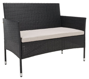 Safavieh ABDUL 4-Piece Outdoor Living Set with Stylish Woven Seats and Plush Cushions for Relaxing Comfort Black / Light Grey PAT7504E