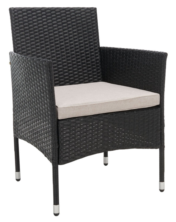Safavieh ABDUL 4-Piece Outdoor Living Set with Stylish Woven Seats and Plush Cushions for Relaxing Comfort Black / Light Grey PAT7504E