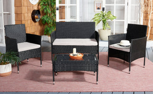 Safavieh ABDUL 4-Piece Outdoor Living Set with Stylish Woven Seats and Plush Cushions for Relaxing Comfort Black / Light Grey PAT7504E