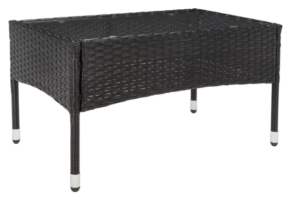 Safavieh ABDUL 4-Piece Outdoor Living Set with Stylish Woven Seats and Plush Cushions for Relaxing Comfort Black / Light Grey PAT7504E