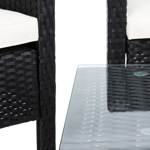 Safavieh ABOKA 4-Piece Outdoor Living Set for Stylish Patio Lounging, Durable Wicker Frame & Cushions Black / Beige PAT7505A