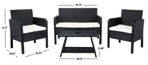 Safavieh ABOKA 4-Piece Outdoor Living Set for Stylish Patio Lounging, Durable Wicker Frame & Cushions Black / Beige PAT7505A