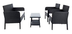 Safavieh ABOKA 4-Piece Outdoor Living Set for Stylish Patio Lounging, Durable Wicker Frame & Cushions Black / Beige PAT7505A