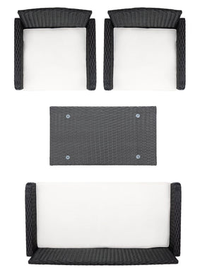 Safavieh ABOKA 4-Piece Outdoor Living Set for Stylish Patio Lounging, Durable Wicker Frame & Cushions Black / Beige PAT7505A