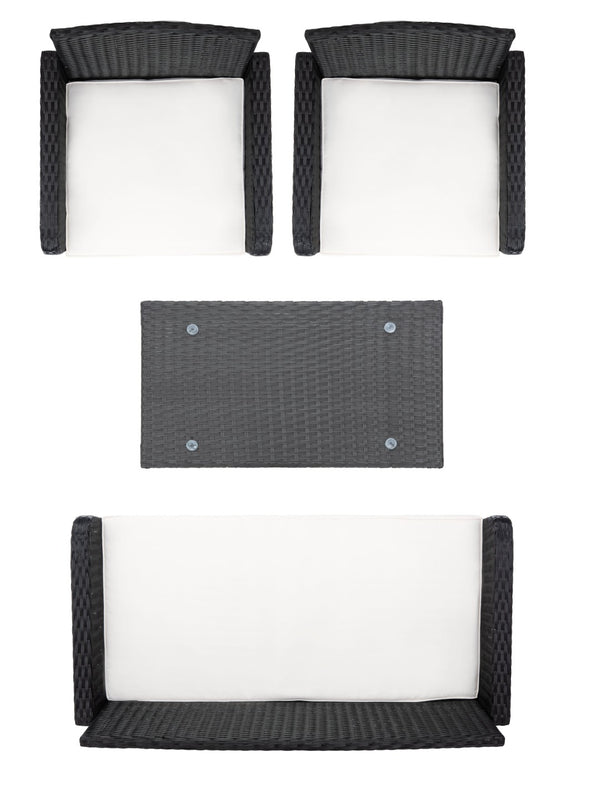 Safavieh ABOKA 4-Piece Outdoor Living Set for Stylish Patio Lounging, Durable Wicker Frame & Cushions Black / Beige PAT7505A