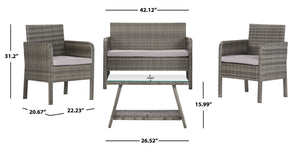 Safavieh ABOKA 4-Piece Outdoor Living Set for Stylish Patio Lounging, Durable Wicker Frame & Cushions Grey / Grey PAT7505B