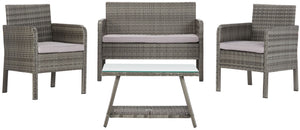 Safavieh ABOKA 4-Piece Outdoor Living Set for Stylish Patio Lounging, Durable Wicker Frame & Cushions Grey / Grey PAT7505B