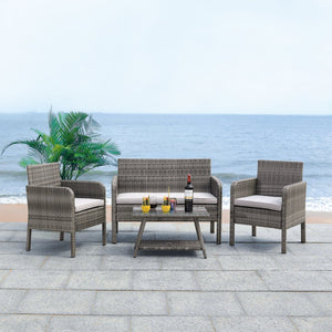 Safavieh ABOKA 4-Piece Outdoor Living Set for Stylish Patio Lounging, Durable Wicker Frame & Cushions Grey / Grey PAT7505B