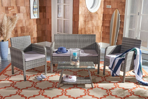 Safavieh ABOKA 4-Piece Outdoor Living Set for Stylish Patio Lounging, Durable Wicker Frame & Cushions Grey / Grey PAT7505B