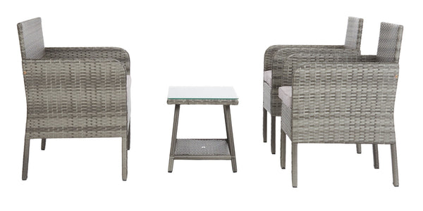 Safavieh ABOKA 4-Piece Outdoor Living Set for Stylish Patio Lounging, Durable Wicker Frame & Cushions Grey / Grey PAT7505B