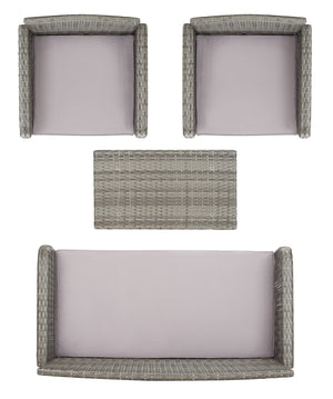 Safavieh ABOKA 4-Piece Outdoor Living Set for Stylish Patio Lounging, Durable Wicker Frame & Cushions Grey / Grey PAT7505B