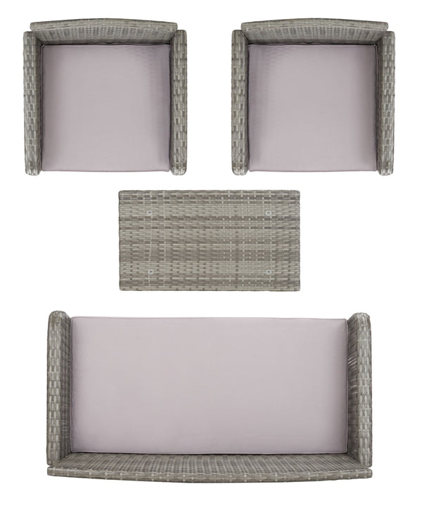 Safavieh ABOKA 4-Piece Outdoor Living Set for Stylish Patio Lounging, Durable Wicker Frame & Cushions Grey / Grey PAT7505B