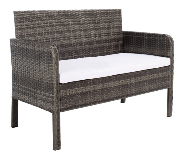 Safavieh ABOKA 4-Piece Outdoor Living Set for Stylish Patio Lounging, Durable Wicker Frame & Cushions Grey Brown / White PAT7505C