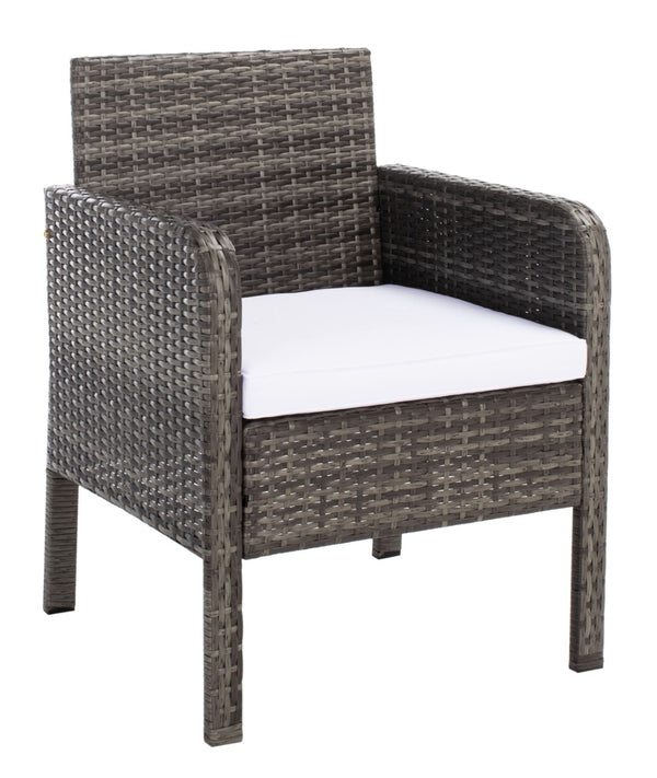 Safavieh ABOKA 4-Piece Outdoor Living Set for Stylish Patio Lounging, Durable Wicker Frame & Cushions Grey Brown / White PAT7505C