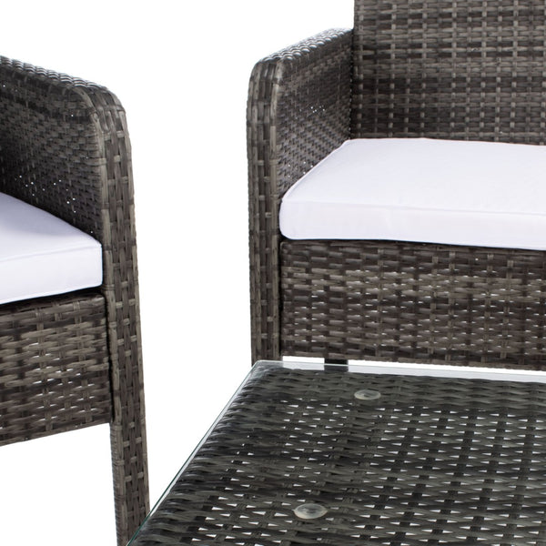 Safavieh ABOKA 4-Piece Outdoor Living Set for Stylish Patio Lounging, Durable Wicker Frame & Cushions Grey Brown / White PAT7505C