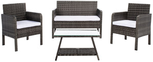 Safavieh ABOKA 4-Piece Outdoor Living Set for Stylish Patio Lounging, Durable Wicker Frame & Cushions Grey Brown / White PAT7505C
