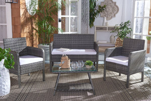 Safavieh ABOKA 4-Piece Outdoor Living Set for Stylish Patio Lounging, Durable Wicker Frame & Cushions Grey Brown / White PAT7505C