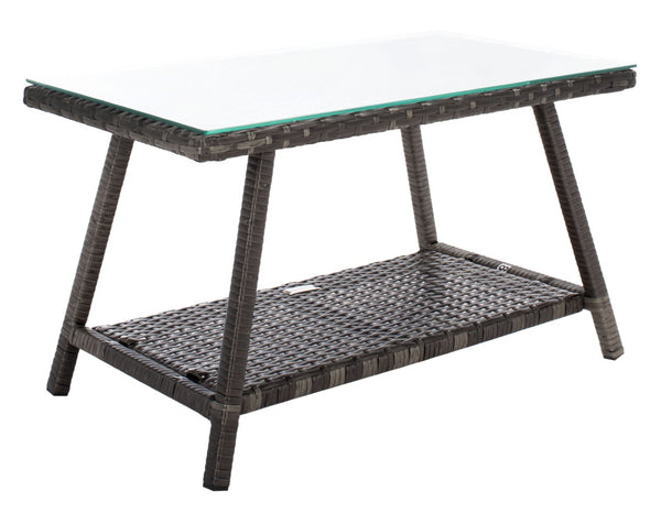 Safavieh ABOKA 4-Piece Outdoor Living Set for Stylish Patio Lounging, Durable Wicker Frame & Cushions Grey Brown / White PAT7505C