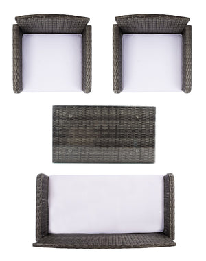 Safavieh ABOKA 4-Piece Outdoor Living Set for Stylish Patio Lounging, Durable Wicker Frame & Cushions Grey Brown / White PAT7505C