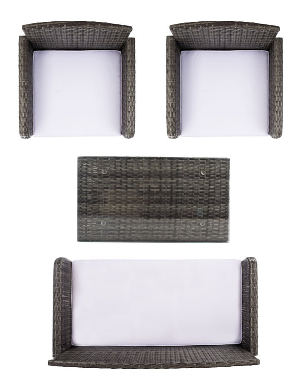 Safavieh ABOKA 4-Piece Outdoor Living Set for Stylish Patio Lounging, Durable Wicker Frame & Cushions Grey Brown / White PAT7505C