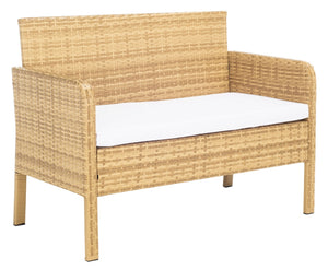 Safavieh ABOKA 4-Piece Outdoor Living Set for Stylish Patio Lounging, Durable Wicker Frame & Cushions Natural / White PAT7505D