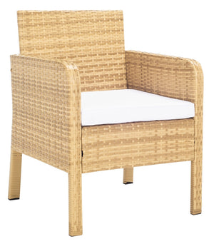 Safavieh ABOKA 4-Piece Outdoor Living Set for Stylish Patio Lounging, Durable Wicker Frame & Cushions Natural / White PAT7505D