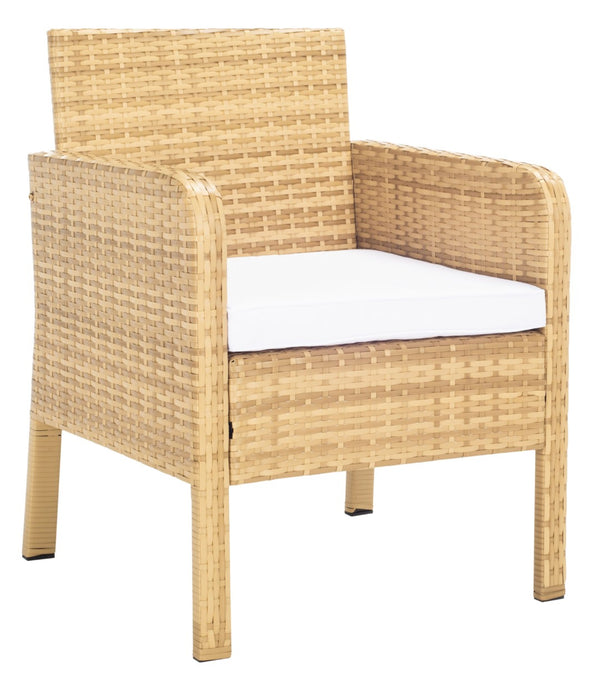 Safavieh ABOKA 4-Piece Outdoor Living Set for Stylish Patio Lounging, Durable Wicker Frame & Cushions Natural / White PAT7505D