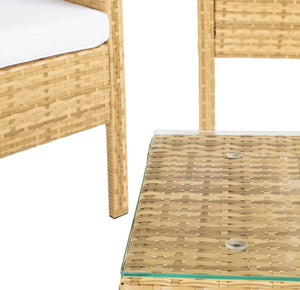 Safavieh ABOKA 4-Piece Outdoor Living Set for Stylish Patio Lounging, Durable Wicker Frame & Cushions Natural / White PAT7505D