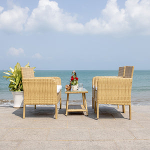 Safavieh ABOKA 4-Piece Outdoor Living Set for Stylish Patio Lounging, Durable Wicker Frame & Cushions Natural / White PAT7505D