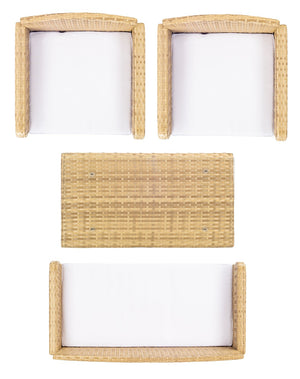 Safavieh ABOKA 4-Piece Outdoor Living Set for Stylish Patio Lounging, Durable Wicker Frame & Cushions Natural / White PAT7505D