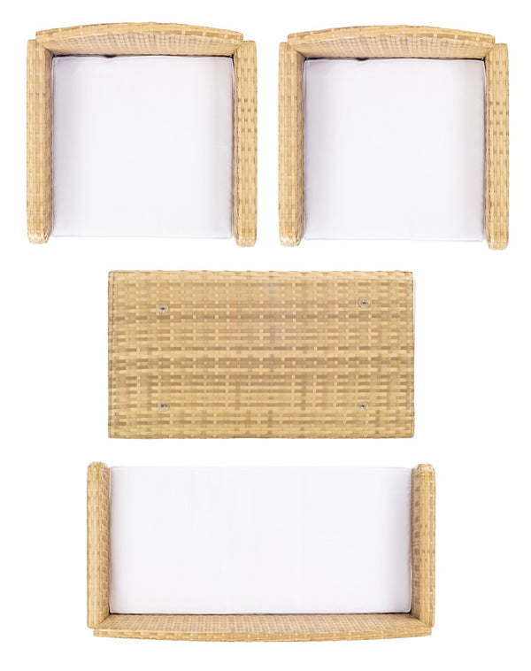 Safavieh ABOKA 4-Piece Outdoor Living Set for Stylish Patio Lounging, Durable Wicker Frame & Cushions Natural / White PAT7505D