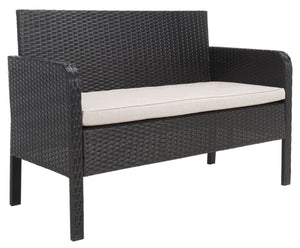 Safavieh ABOKA 4-Piece Outdoor Living Set for Stylish Patio Lounging, Durable Wicker Frame & Cushions Black / Light Grey PAT7505E