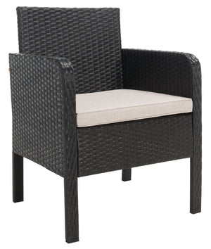 Safavieh ABOKA 4-Piece Outdoor Living Set for Stylish Patio Lounging, Durable Wicker Frame & Cushions Black / Light Grey PAT7505E