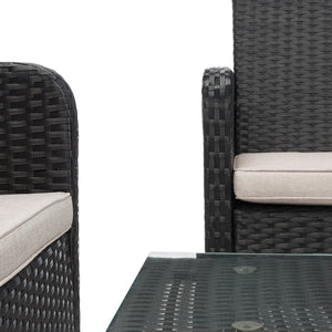 Safavieh ABOKA 4-Piece Outdoor Living Set for Stylish Patio Lounging, Durable Wicker Frame & Cushions Black / Light Grey PAT7505E