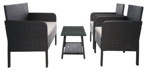 Safavieh ABOKA 4-Piece Outdoor Living Set for Stylish Patio Lounging, Durable Wicker Frame & Cushions Black / Light Grey PAT7505E